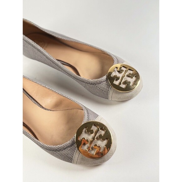 Tory Burch Ballet Flats Gray Serena 2 Montilla Snakeskin Slip On Sandals 8.5 M - Picture 9 of 12